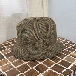 Harris Tweed Wool Herringbone Fedora Hat EWM Pure Classics Brown Men's Size XL